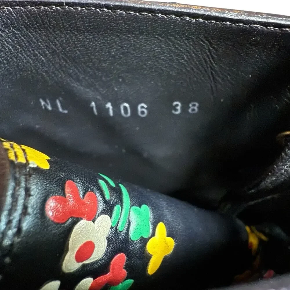 LOUIS VUITTON Wonderland Floral  Ranger Leather Boots Gold LV Buckle EU 38 U8